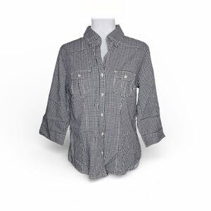 Sonoma Life + Style Gingham Button Down Shirt Navy White Check Roll Sleeve M